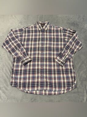 Viyella Shirt Mens XL Blue Plaid Button Down Cotton Wool Blend Classic Casual